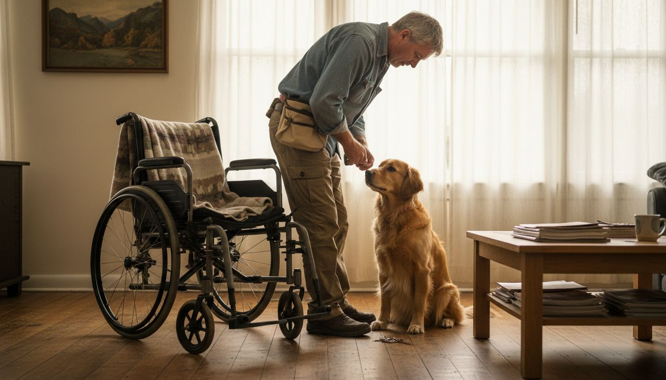 Trainer working with service dog tasks