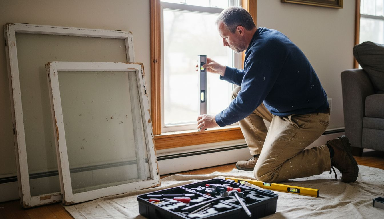 Installer fitting window in lived-in room