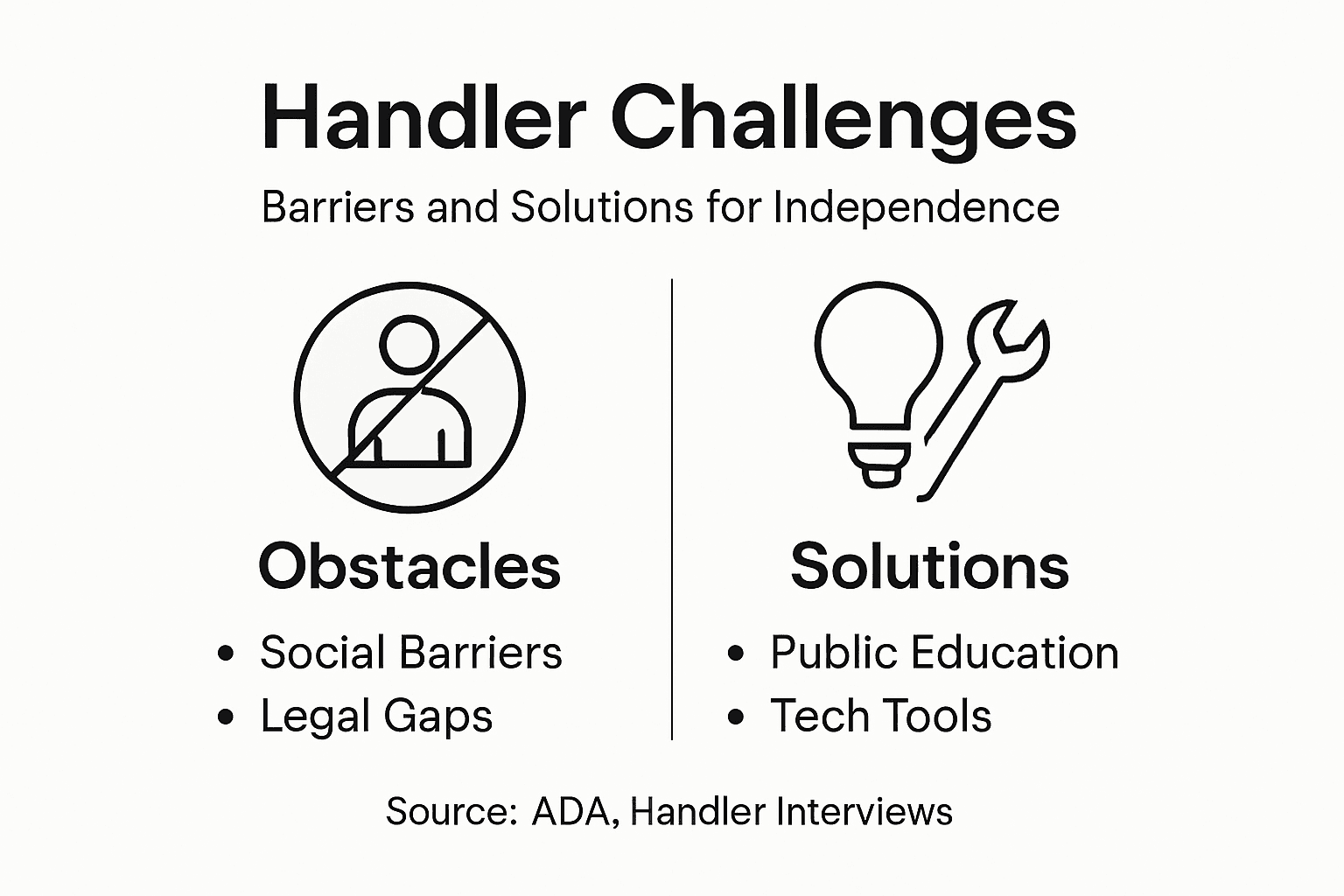 Infographic with obstacles and solutions for service dog handlers