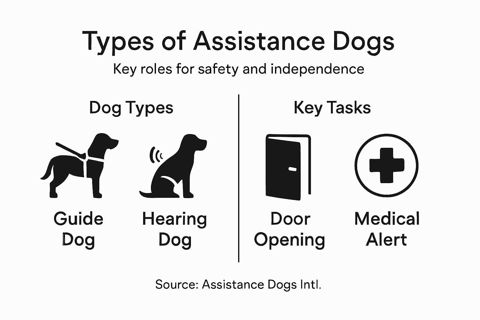 Infographic showing types and key tasks of assistance dogs