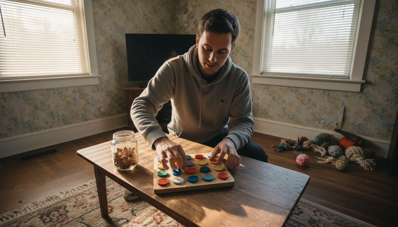 Handler sets up service dog training devices