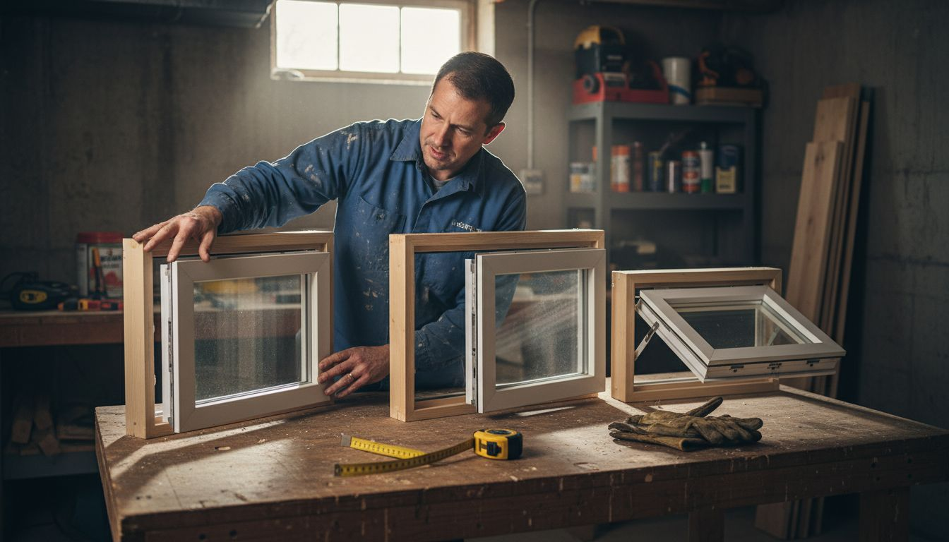 Contractor comparing basement window frame types