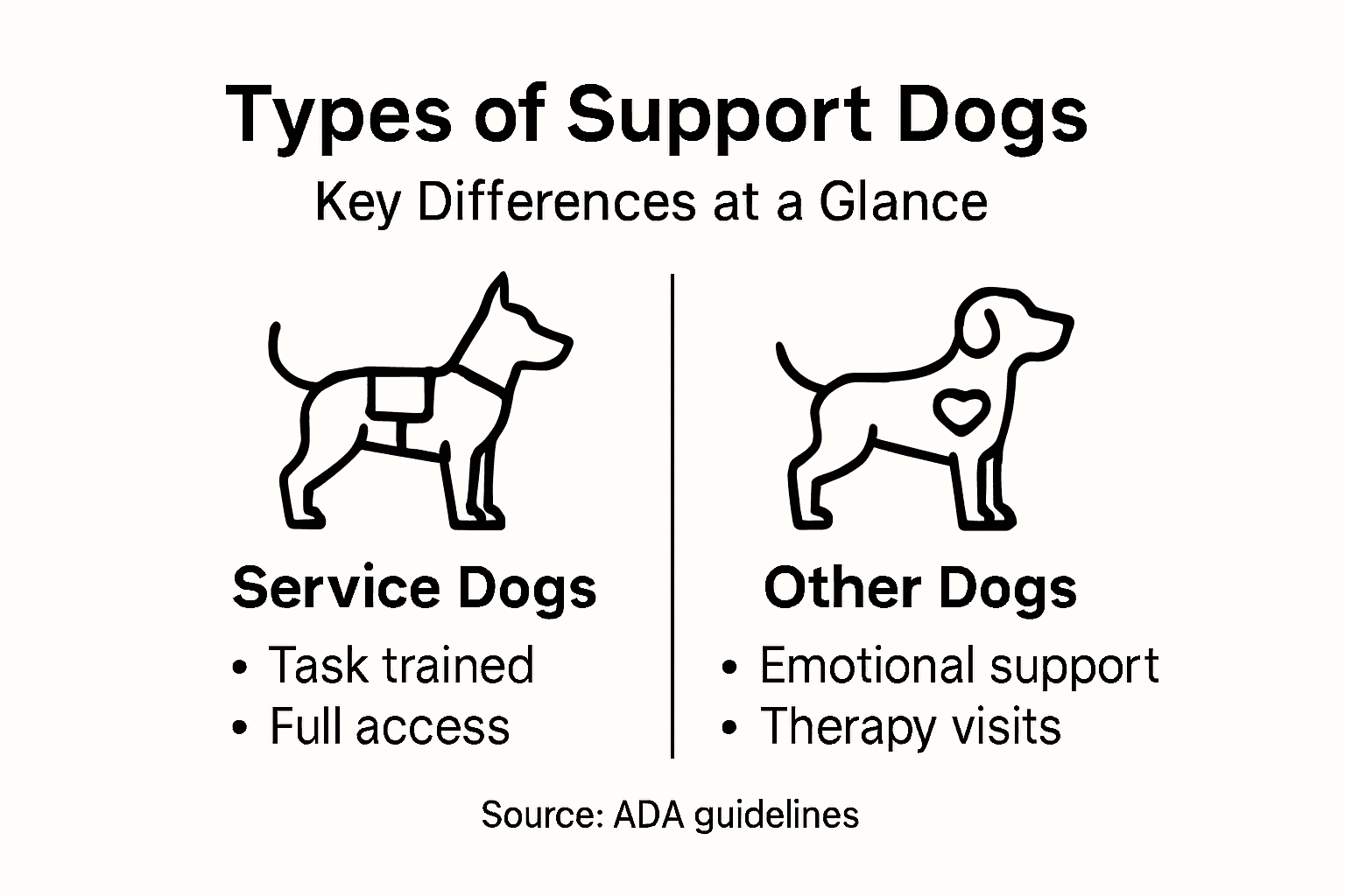 Infographic comparing types of support dogs