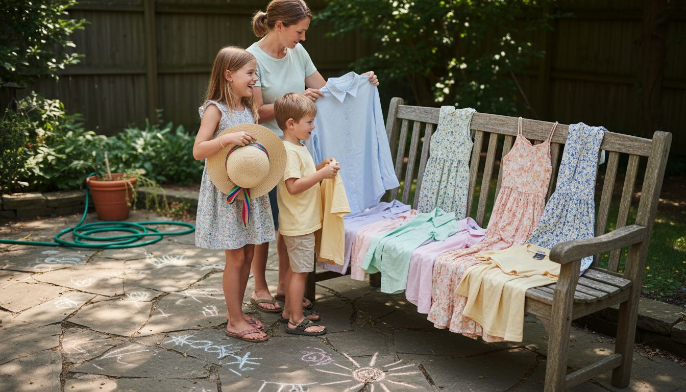 Family choosing summer outfit color palette