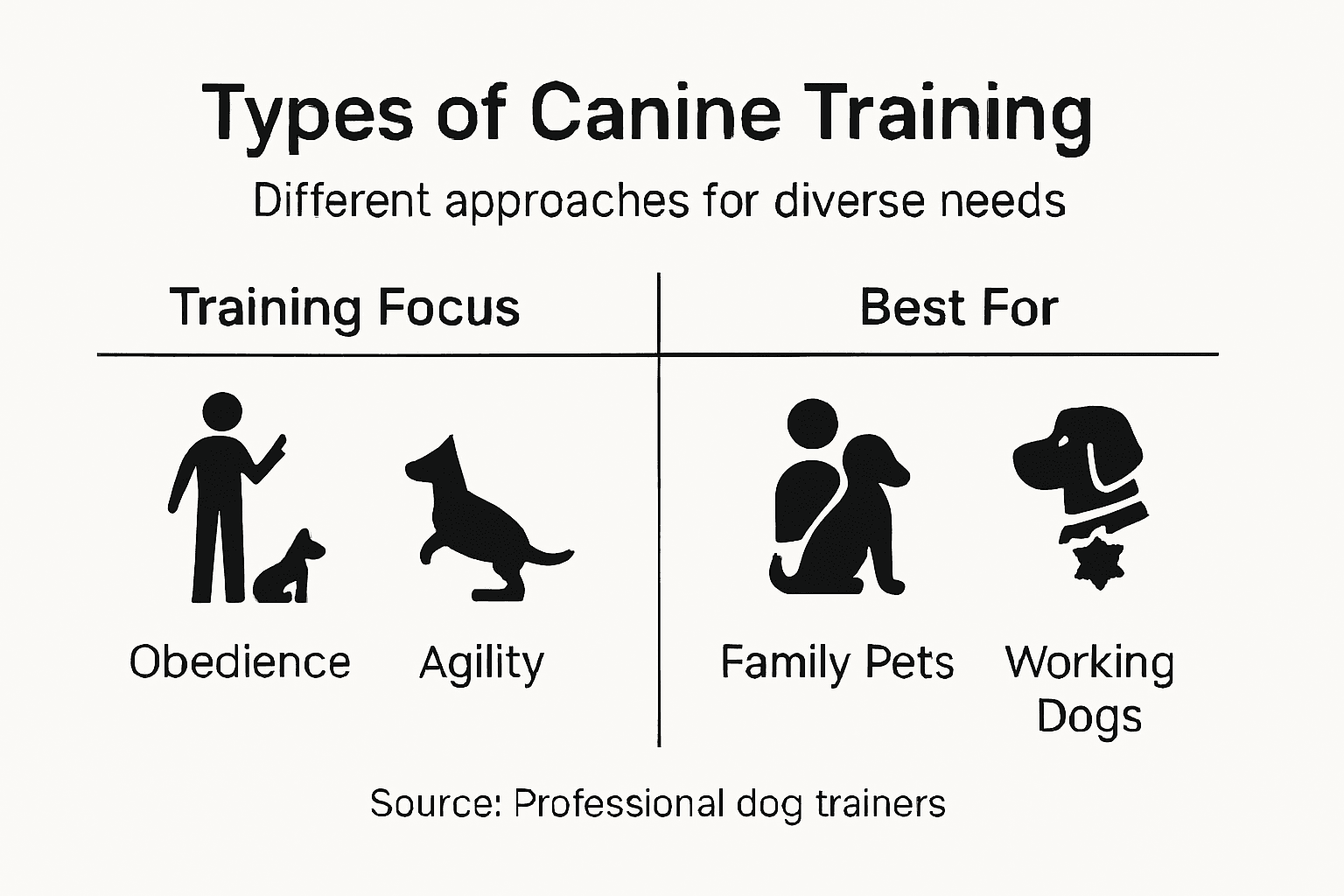 Infographic outlining canine training types and focus