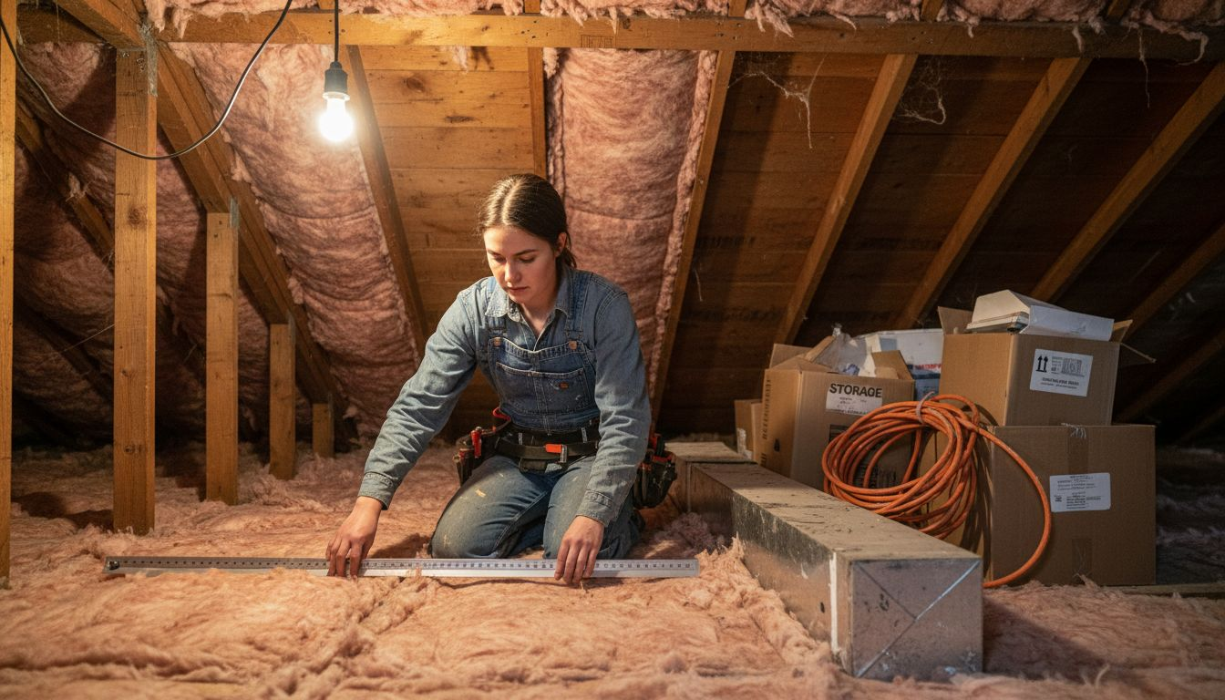 Person measuring attic insulation level
