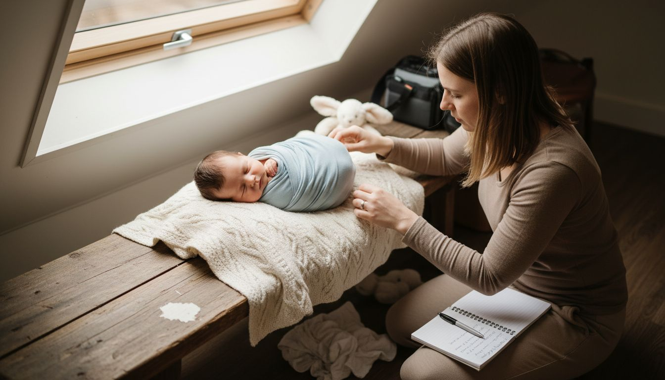 Newborn swaddled during photo session window