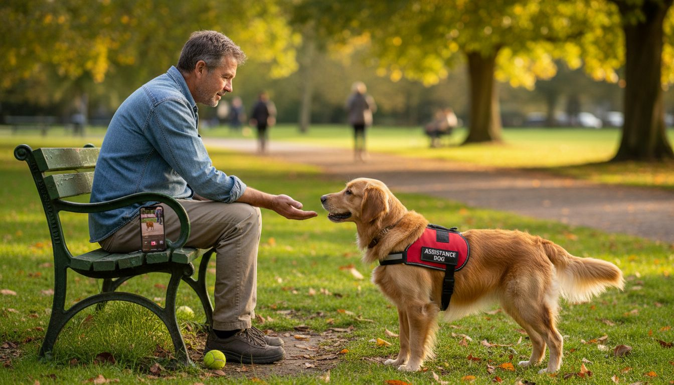 Handler using signal with attentive service dog