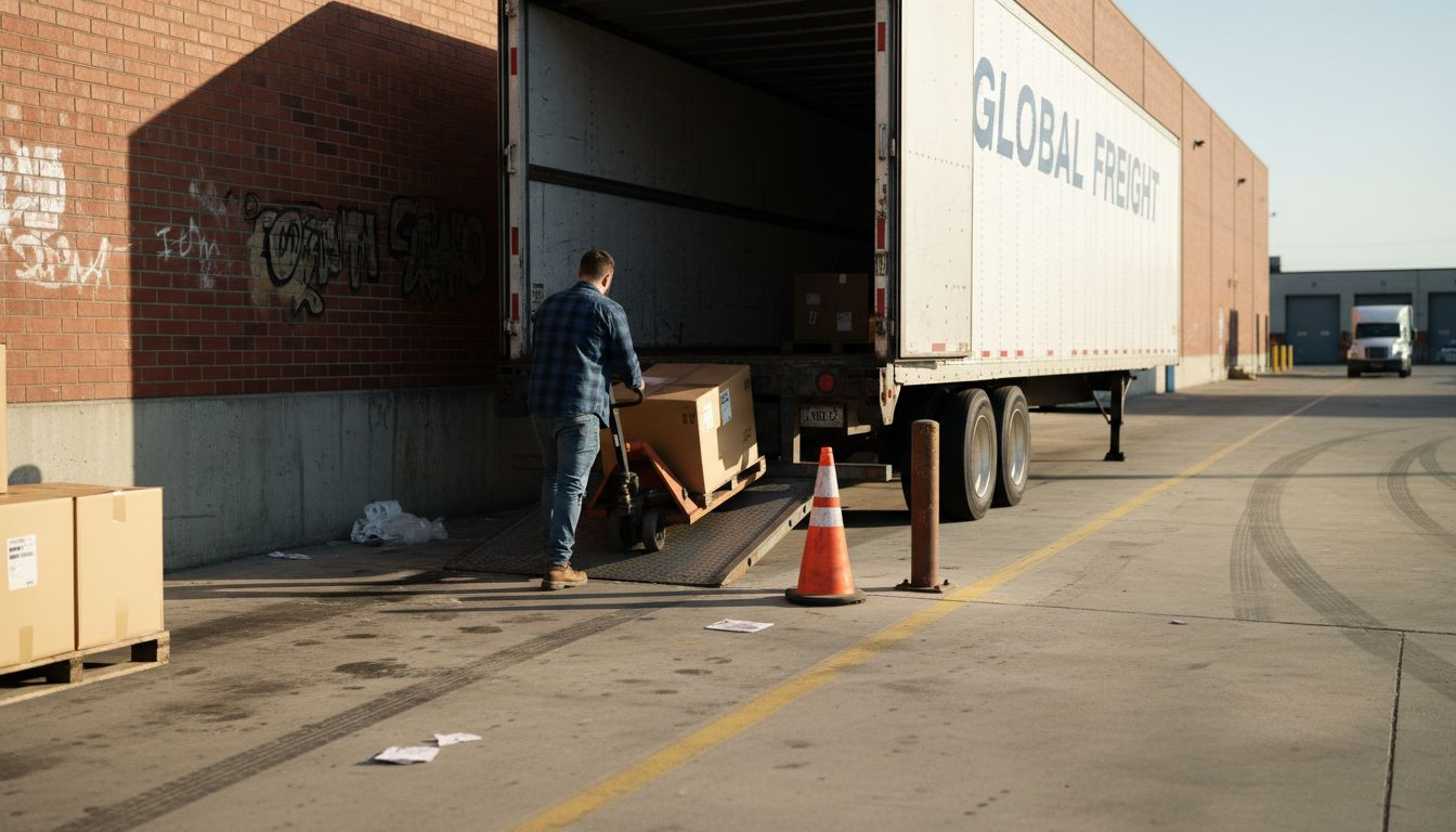 Dry van trailer at loading dock scene