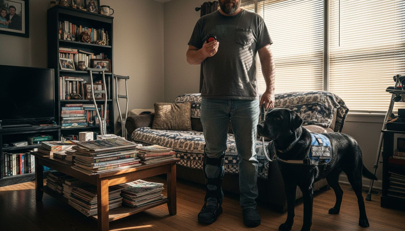 Handler and service dog practicing emergency drill
