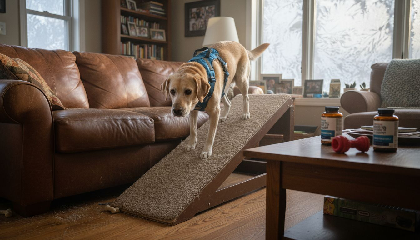 Senior dog using ramp and joint supplements