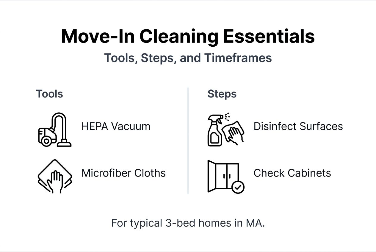 Infographic showing move-in cleaning steps and tools