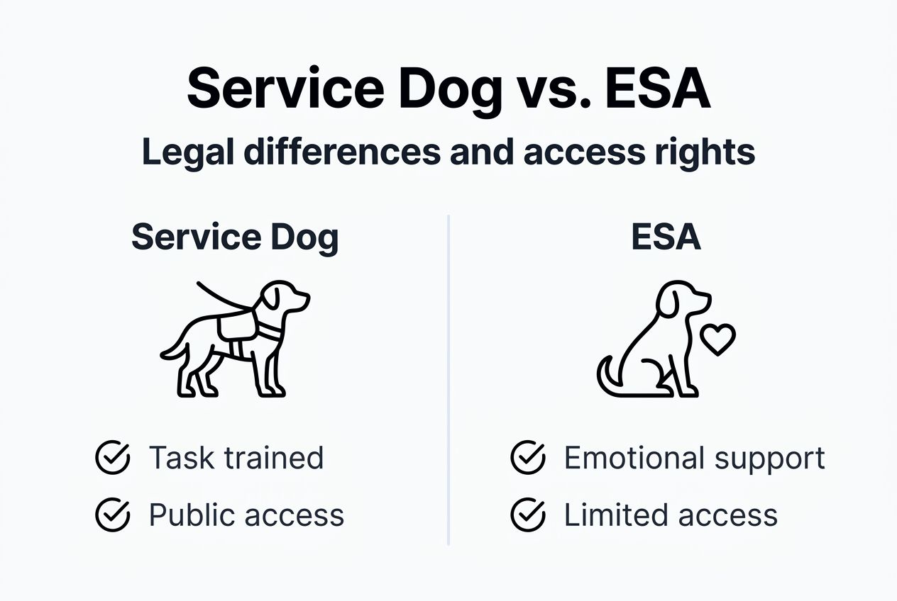 Infographic comparing service dogs and ESAs