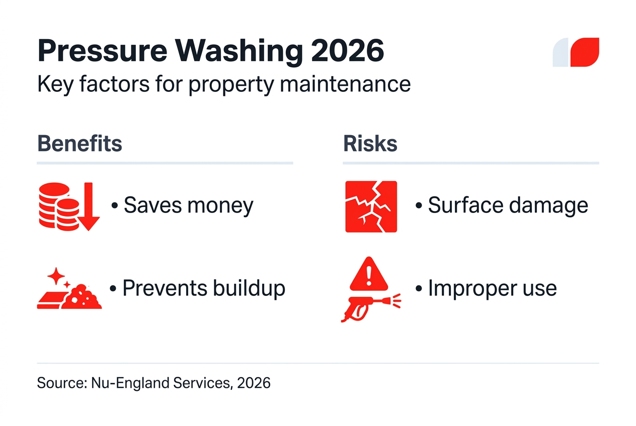 Infographic showing pressure washing benefits and risks
