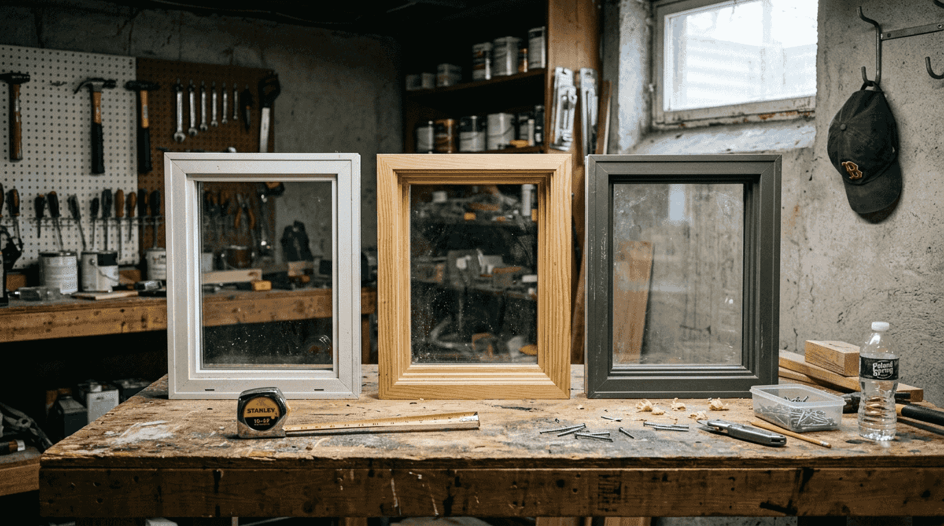 Different window frame materials compared indoors