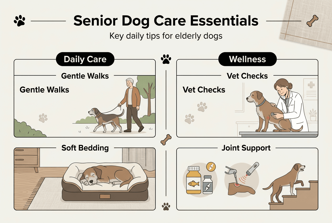 Infographic with senior dog care essentials