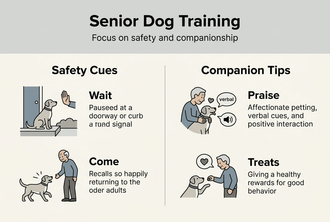 Infographic on senior dog safety cues and tips