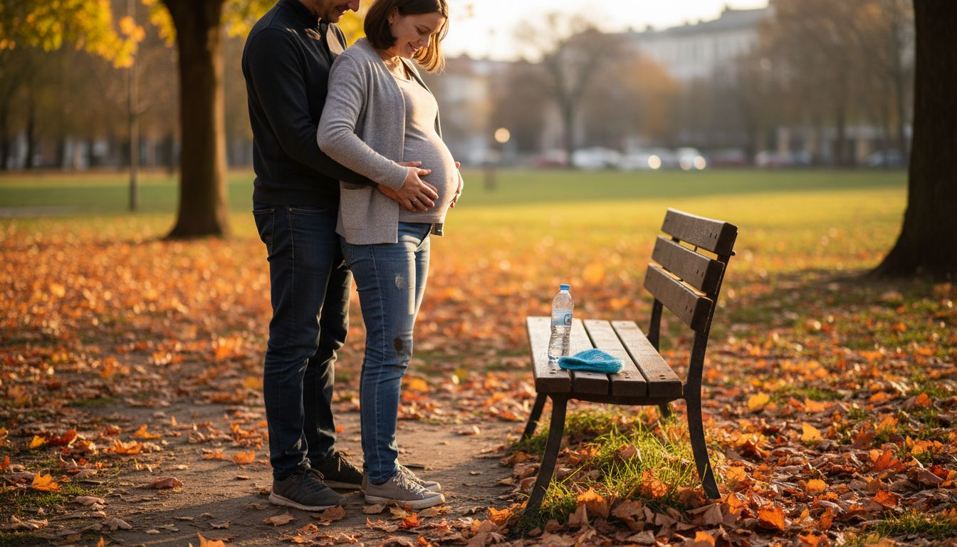 Couple sharing maternity pose in park