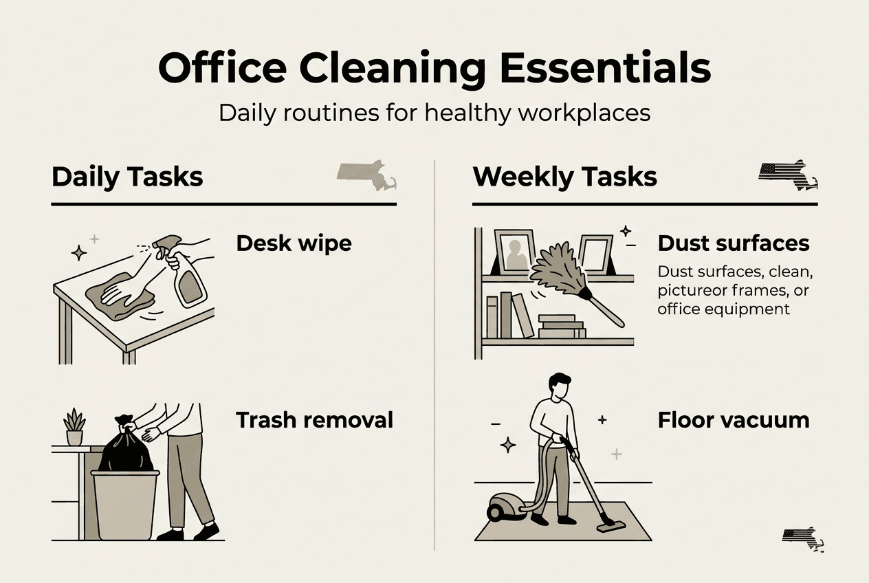 Infographic showing daily and weekly cleaning tasks