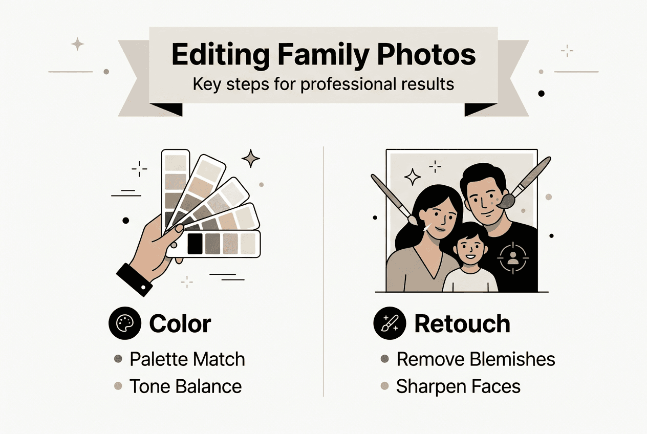 Infographic showing editing steps for family photos
