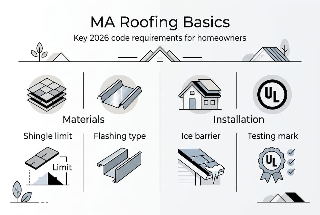 Infographic with Massachusetts roofing material standards