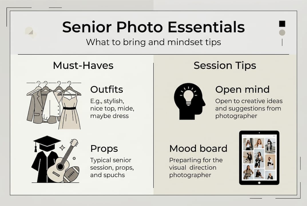 Infographic with senior photo essentials and tips