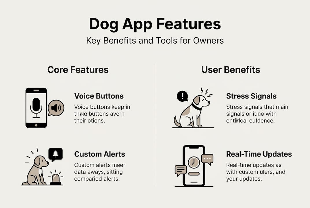 Infographic showing main features of dog communication apps