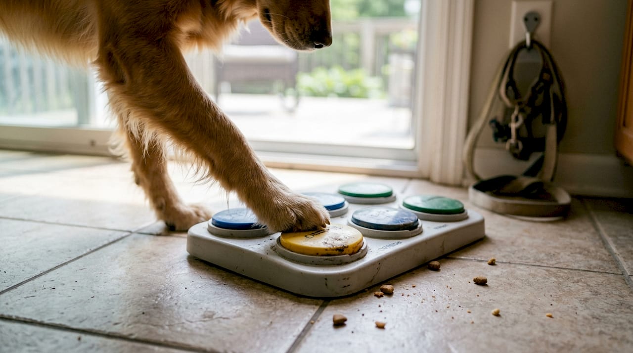 Dog paw pressing smart communication button