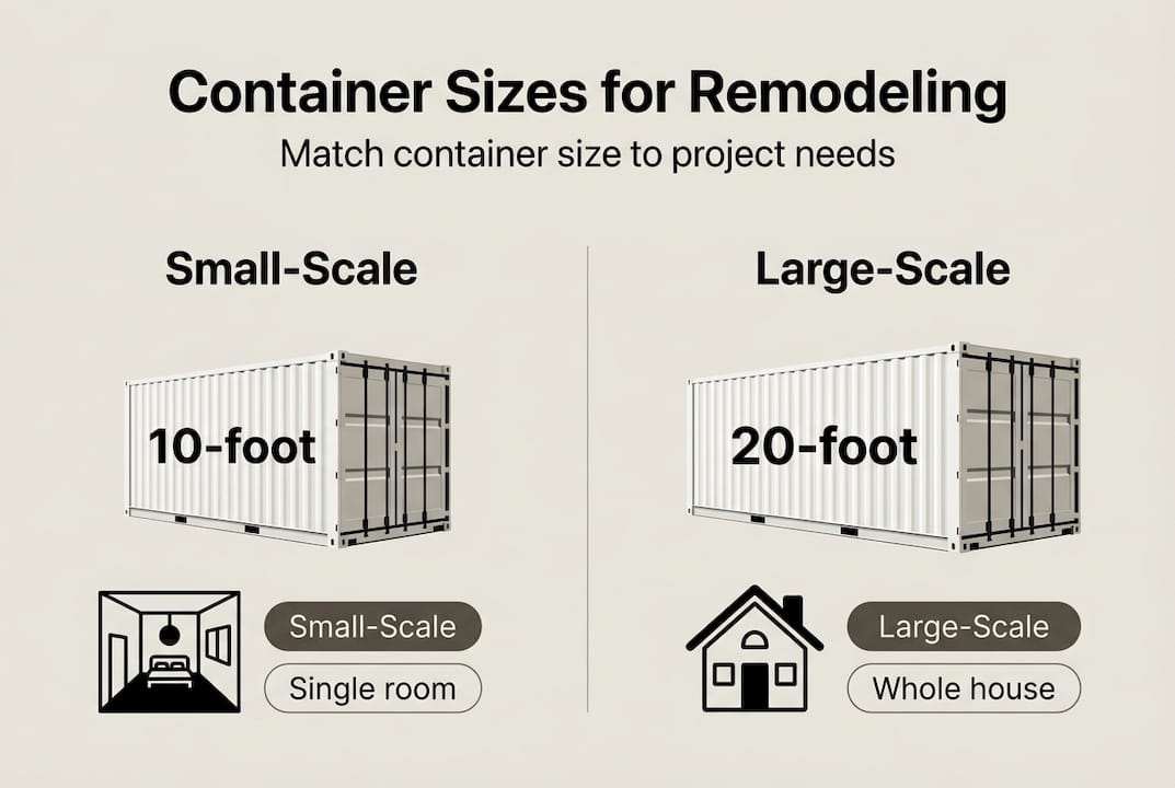Infographic comparing container sizes for remodeling