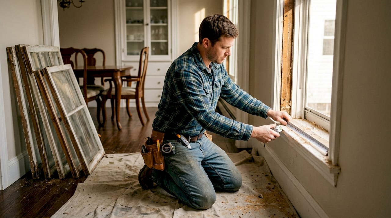 Installer measuring window for double-pane upgrade