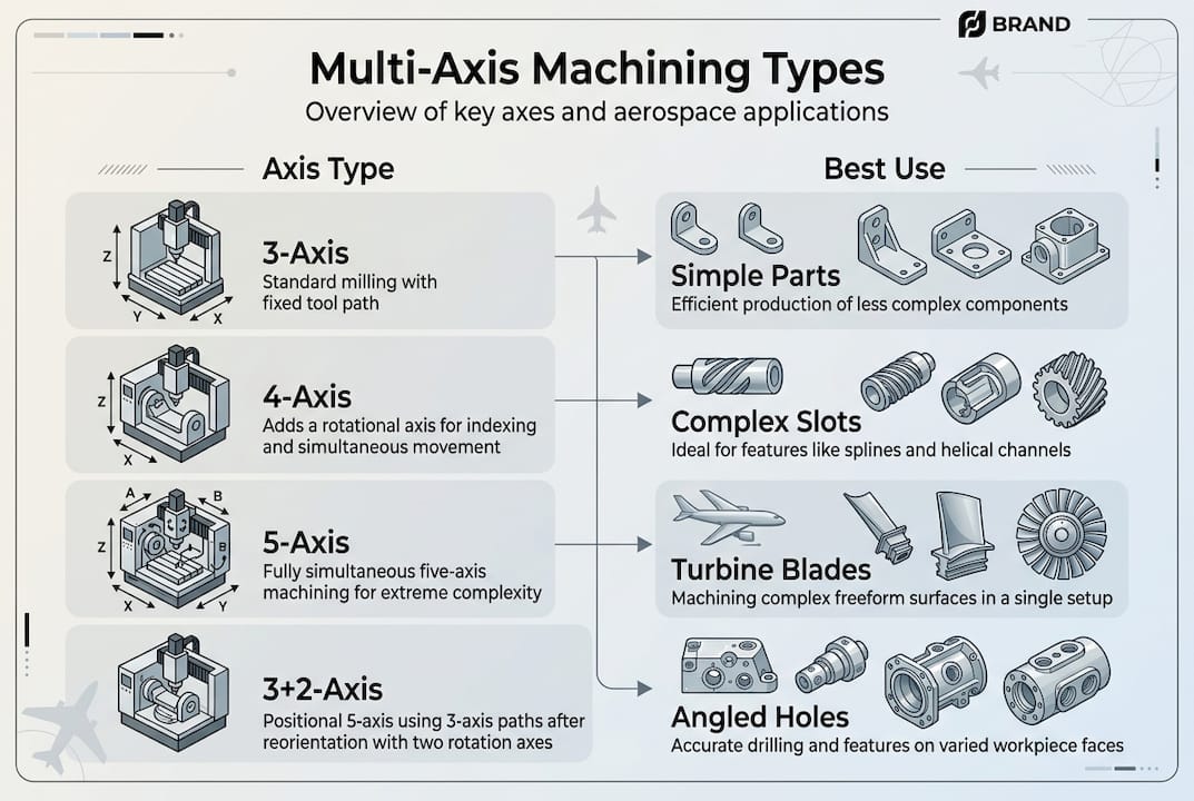 Infographic comparing multi-axis machining types