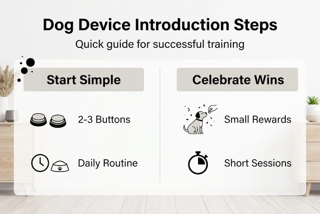 Infographic illustrating steps for introducing dog devices