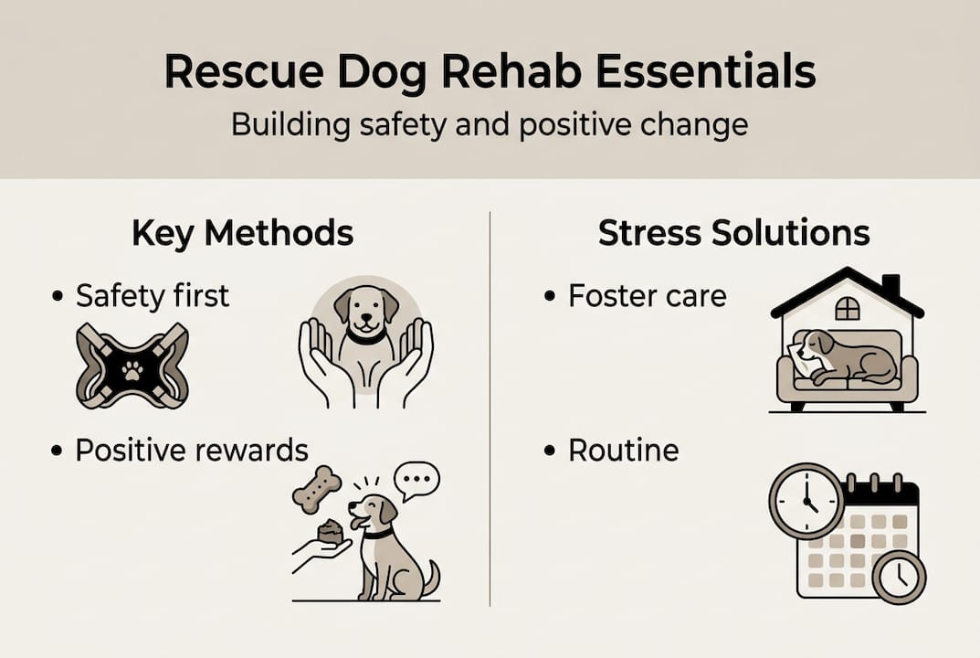Infographic with dog rehabilitation key methods