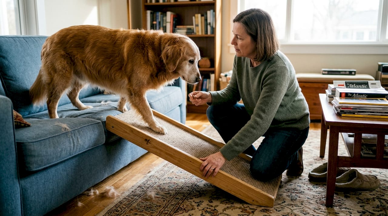 Pet using ramp for safer mobility at home