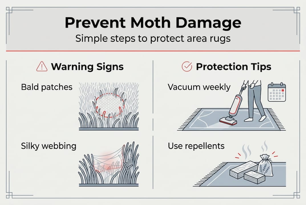 Infographic with rug moth warning signs and protection