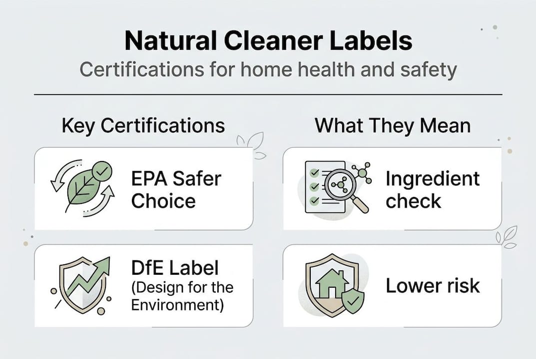 Infographic of natural cleaner certification labels
