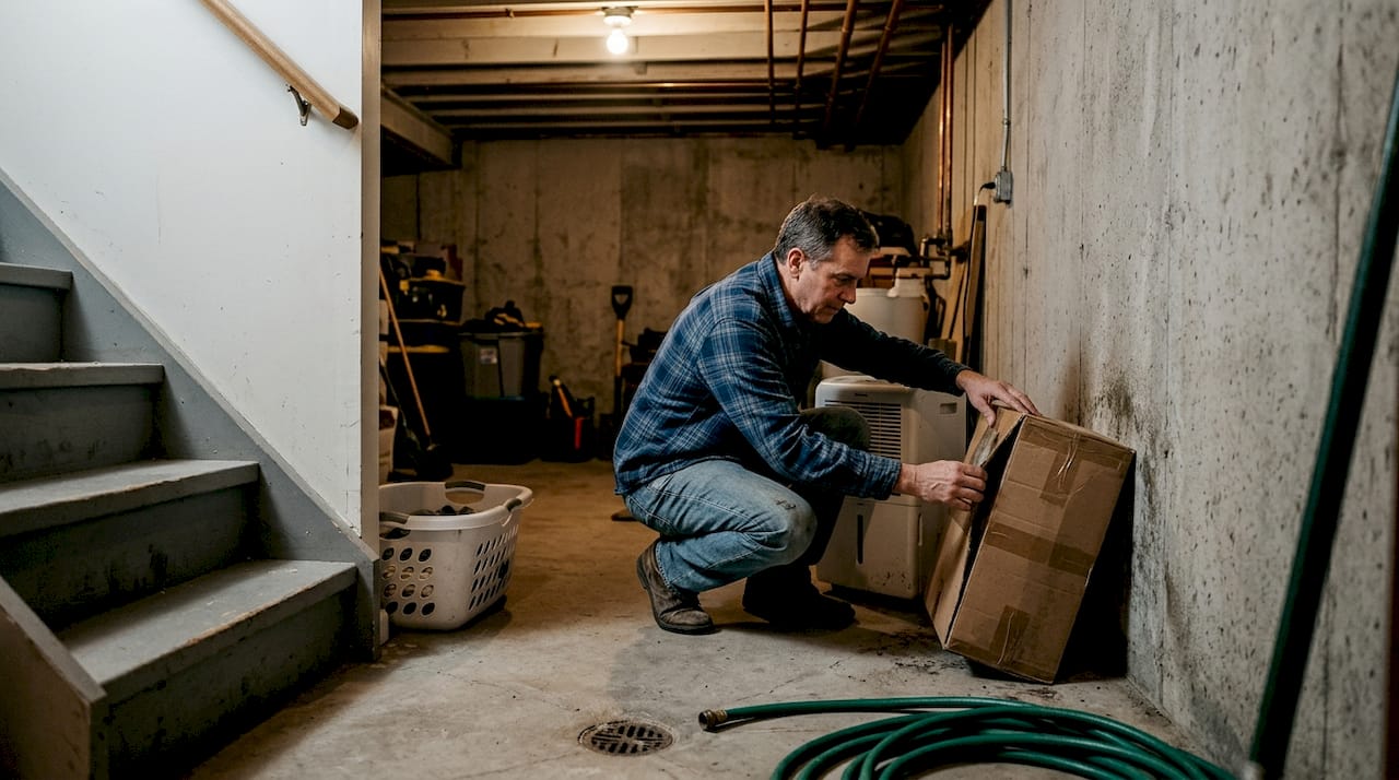 Man inspecting basement for summer mold