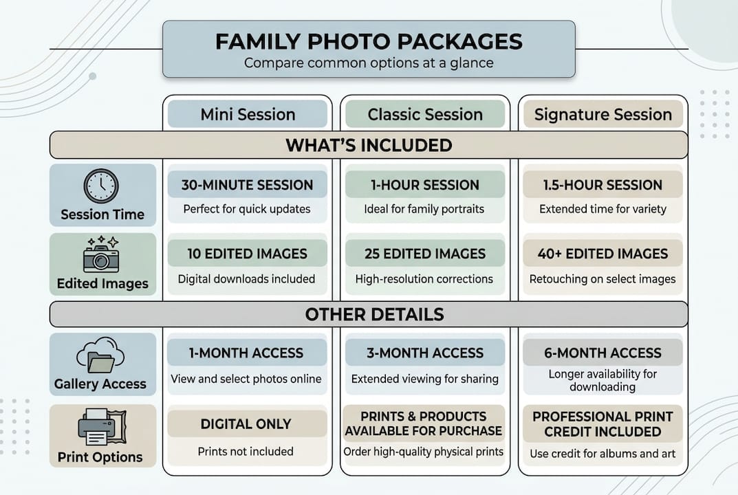 Infographic compares family photo packages