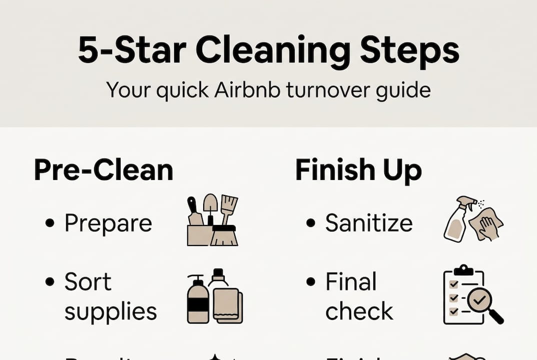 Infographic with Airbnb cleaning checklist steps