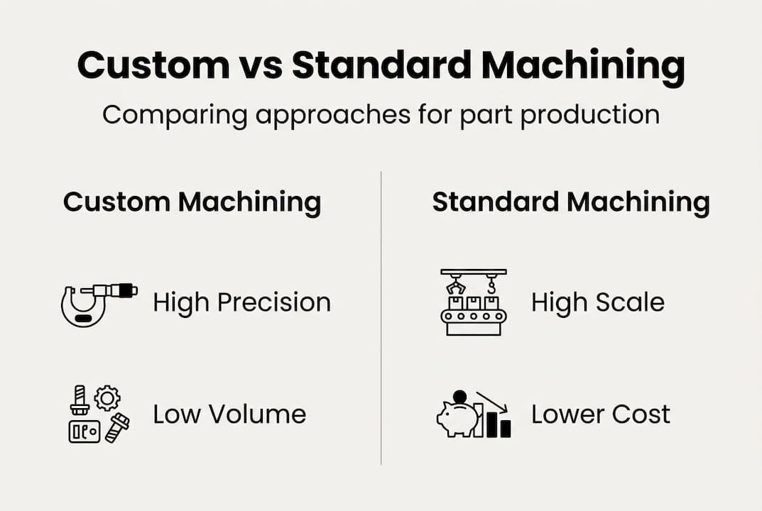 Infographic comparing custom and standard machining