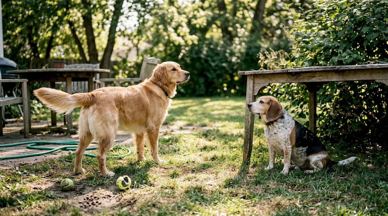 Dogs showing tail signals outdoors