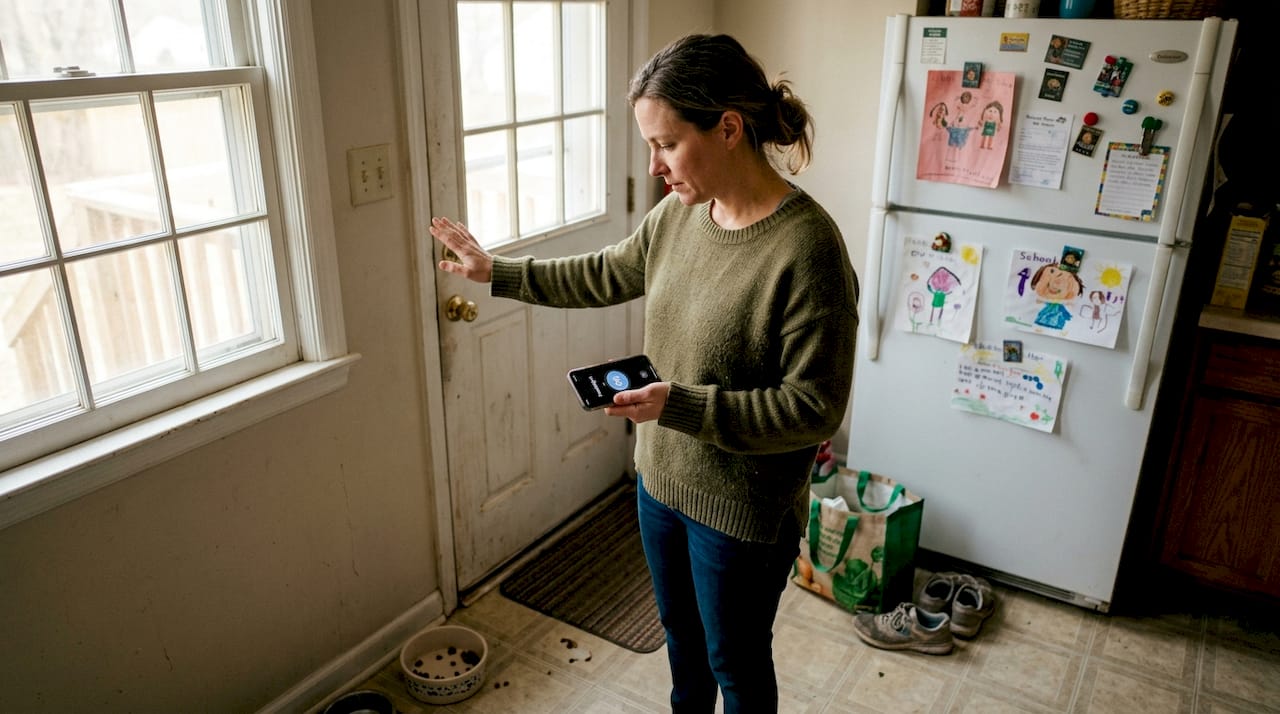 Homeowner checking door for air leaks
