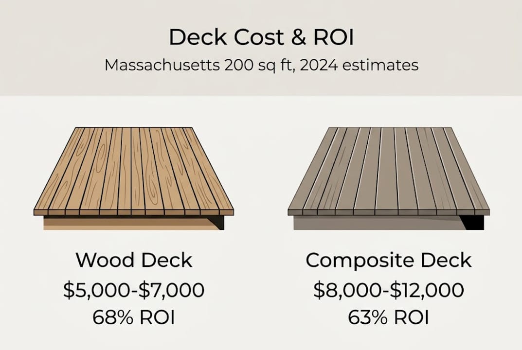 Infographic comparing wood and composite deck costs
