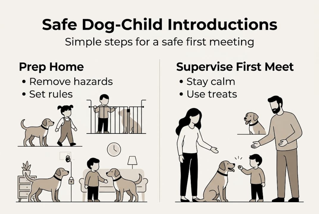 Infographic on safe dog and child introduction steps
