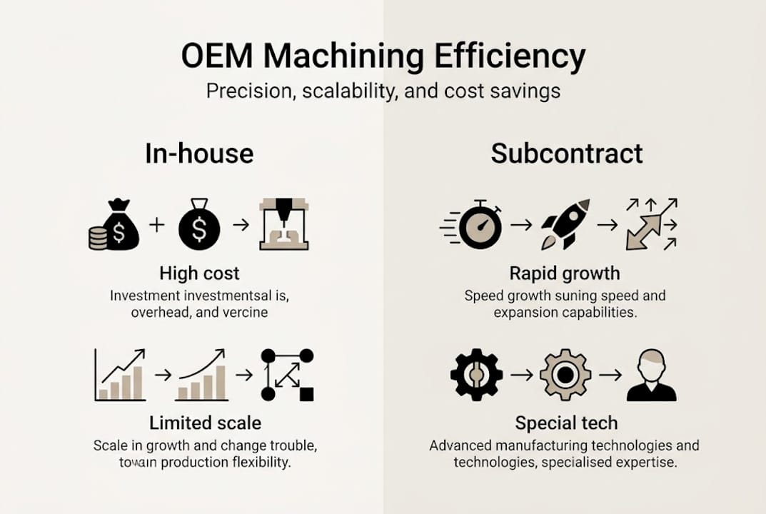 Infographic comparing subcontract vs in-house machining