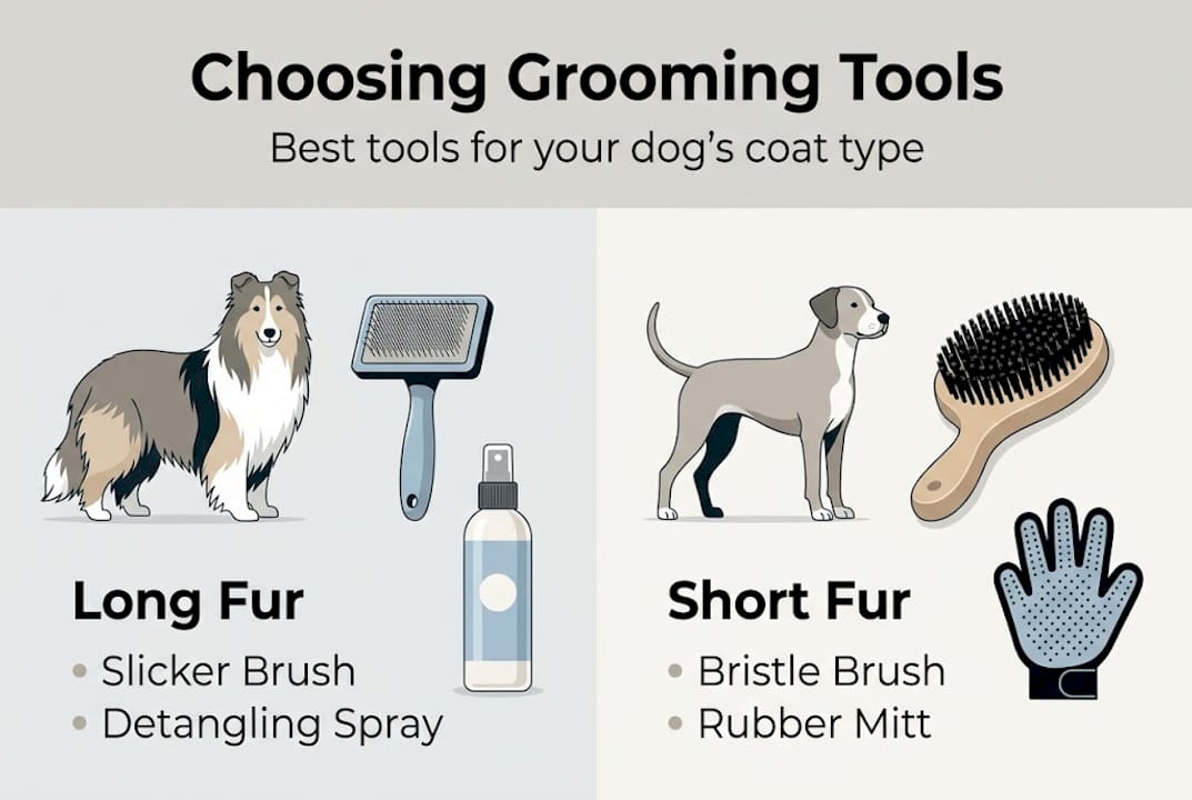 Infographic comparing dog grooming tools by coat type