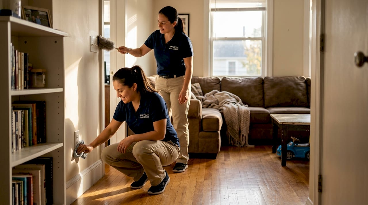 Cleaners working in Massachusetts apartment