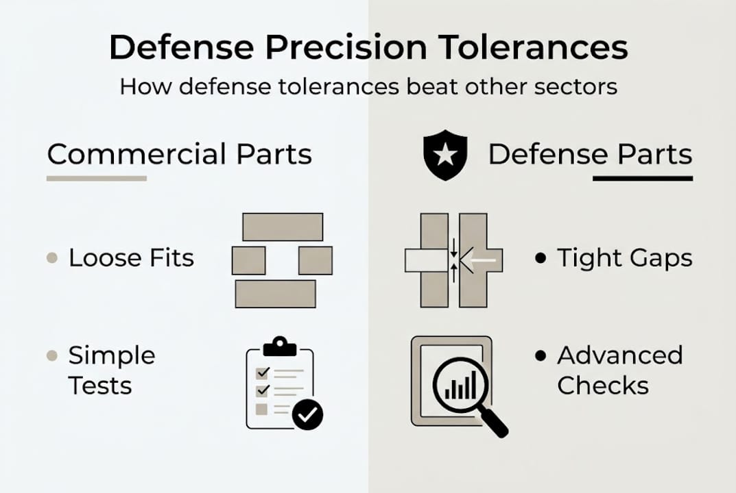 Infographic comparing defense and commercial tolerances