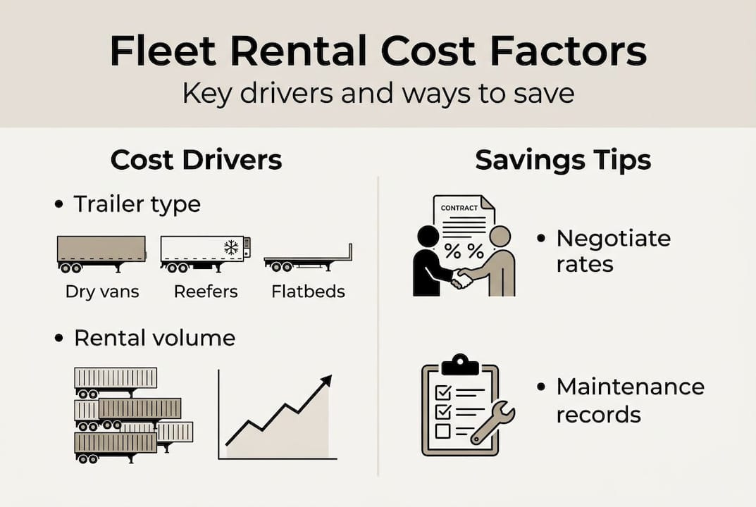 Infographic showing trailer rental cost drivers and tips
