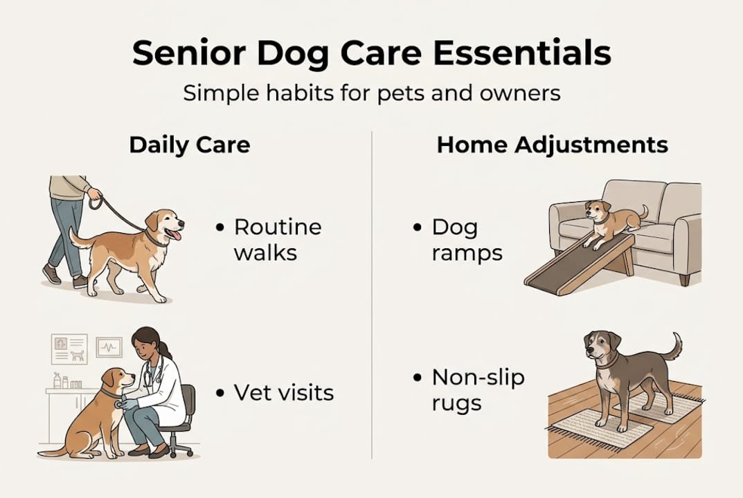 Infographic senior dog care: habits and tools